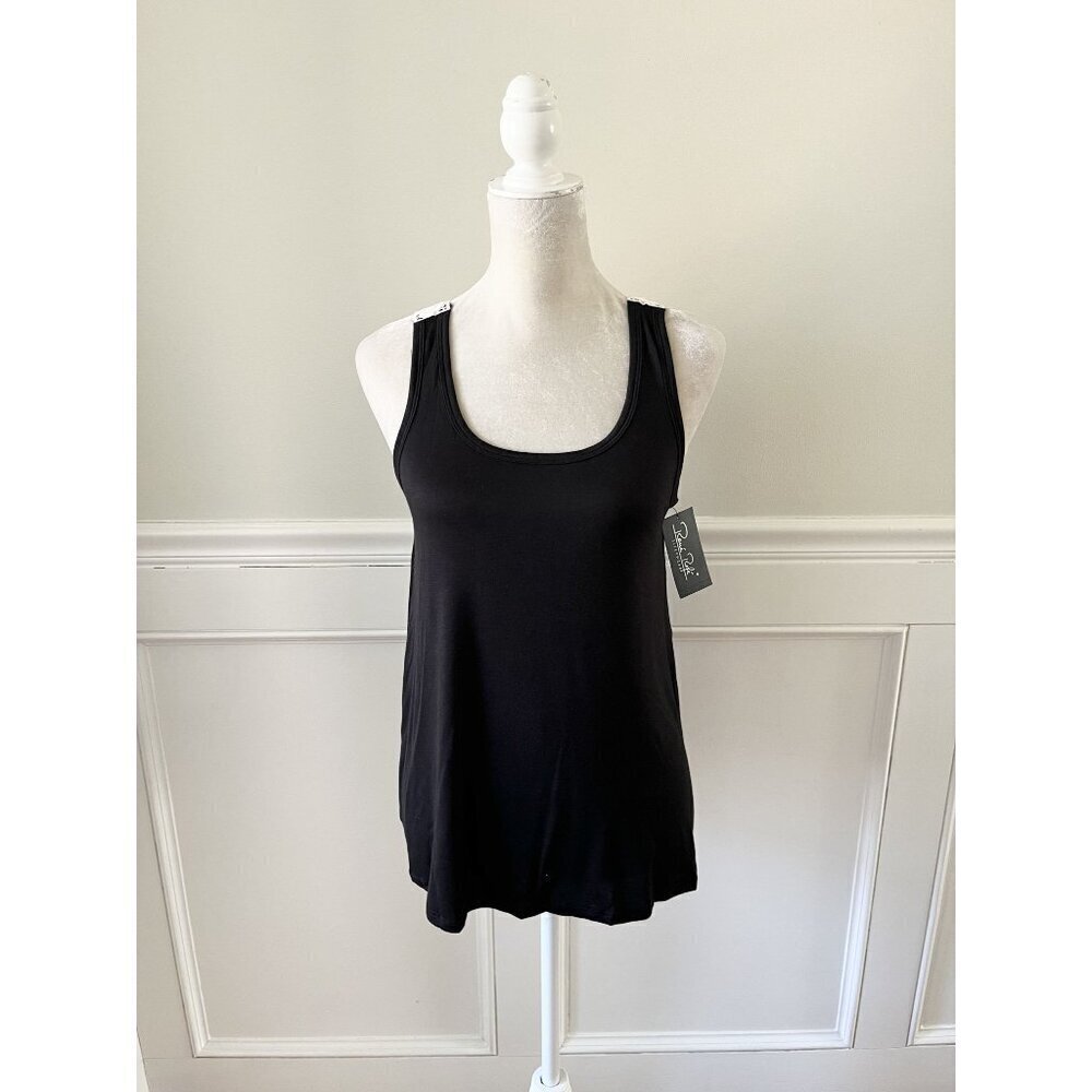 Rene Rafe NWT Black Crochet Lace Back Sleepwear Tank Top M